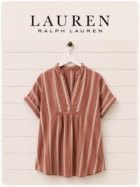 LAUREN RALPH LAUREN – Striped V-Neck Top – Size S